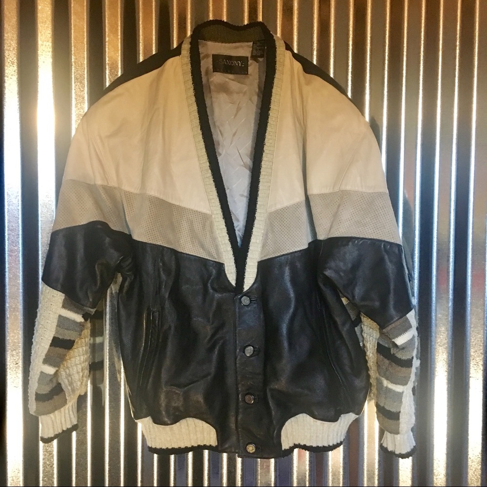 Saxony Leather and Knit  V-neck Cardigan Jacket